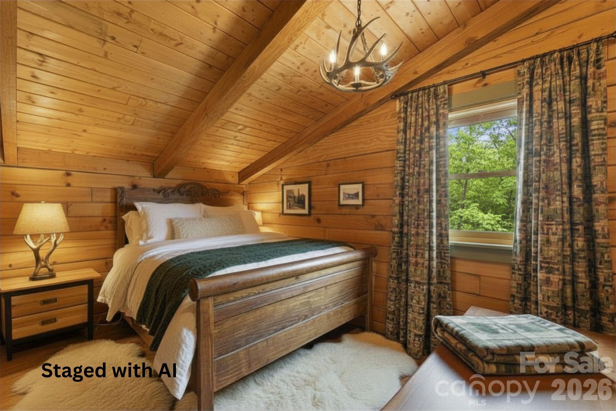 Upstairs bedroom 2 staged with AI - 1837 E Alarka Road, Bryson City
