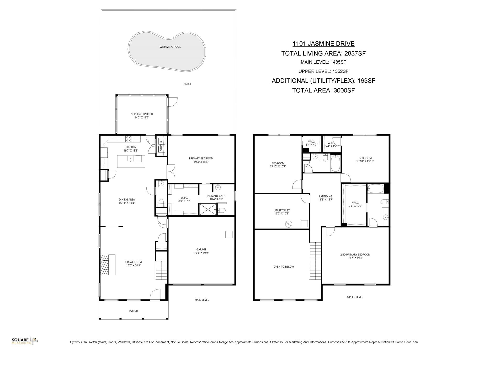 Floorplan showing 4 bedroom plus 3.5 bathroom home with a loft area, pool and a ton of storage! - 1101 Jasmine Drive, Indian Land