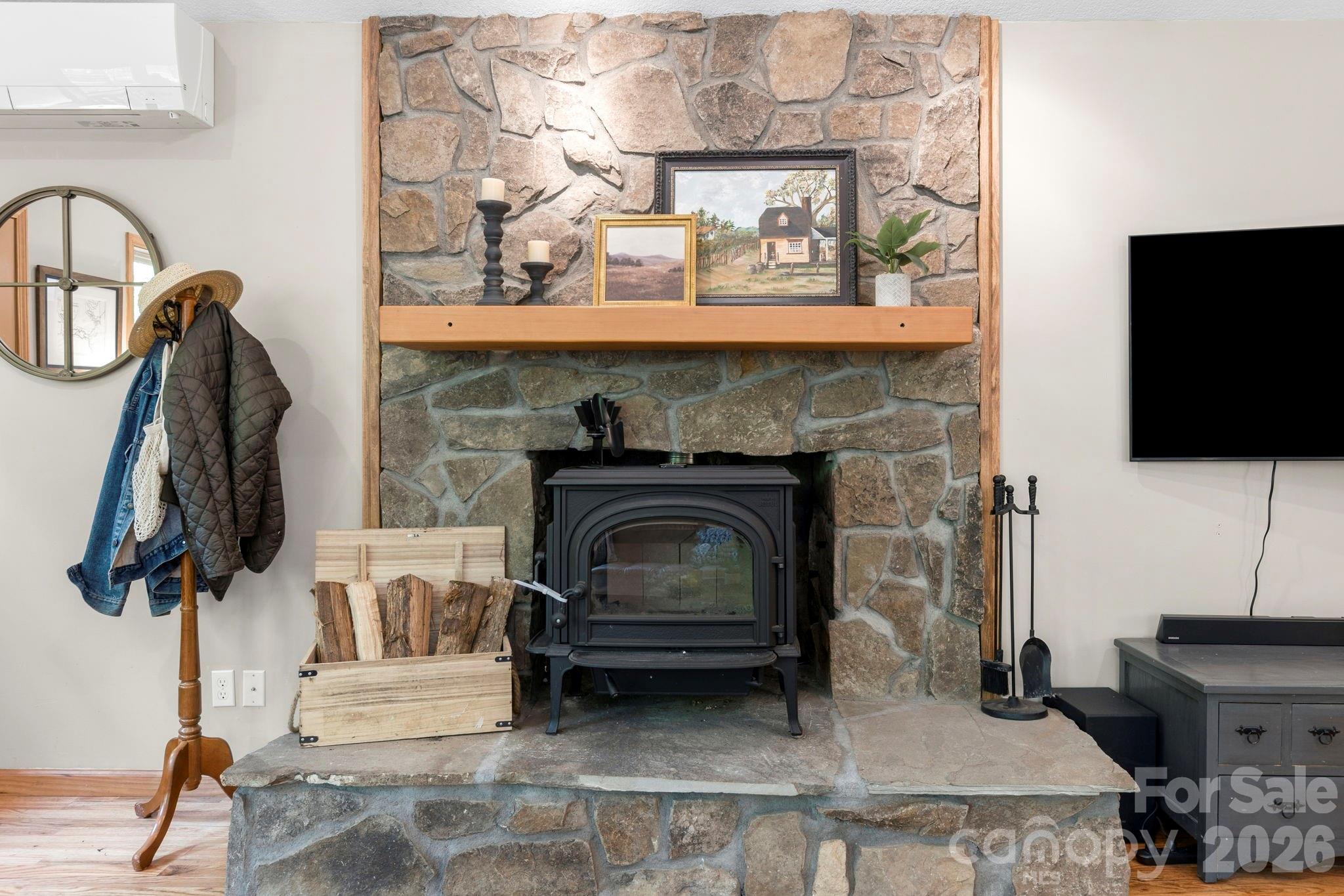 Woodburning stove w/ natural stone fireplace - 500 Winter Star Road, Burnsville