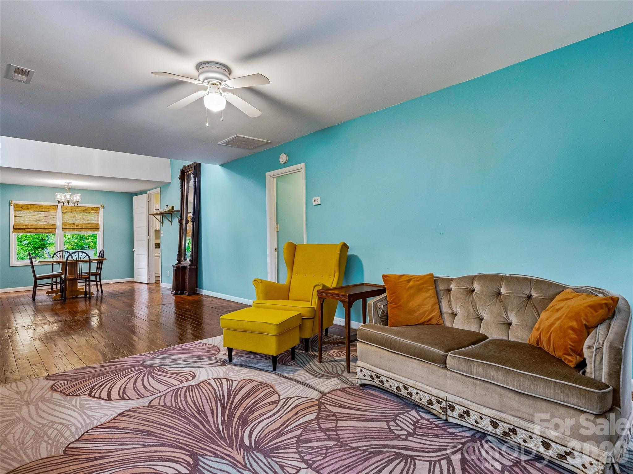 Living Room Open to Dining Space - 506 Johnston School Road, Asheville