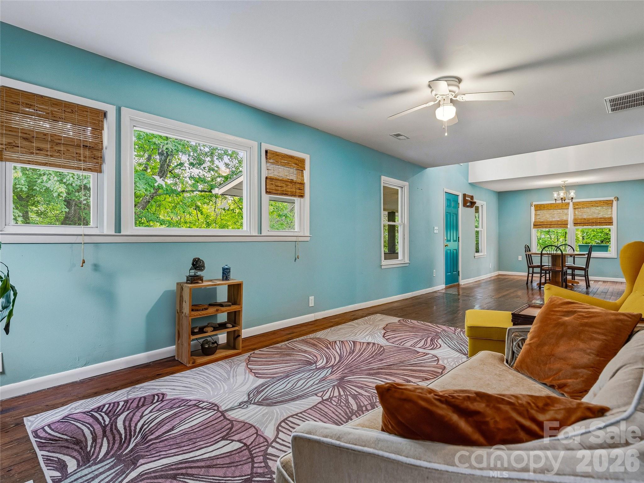Living Room Open to Dining Space - 506 Johnston School Road, Asheville