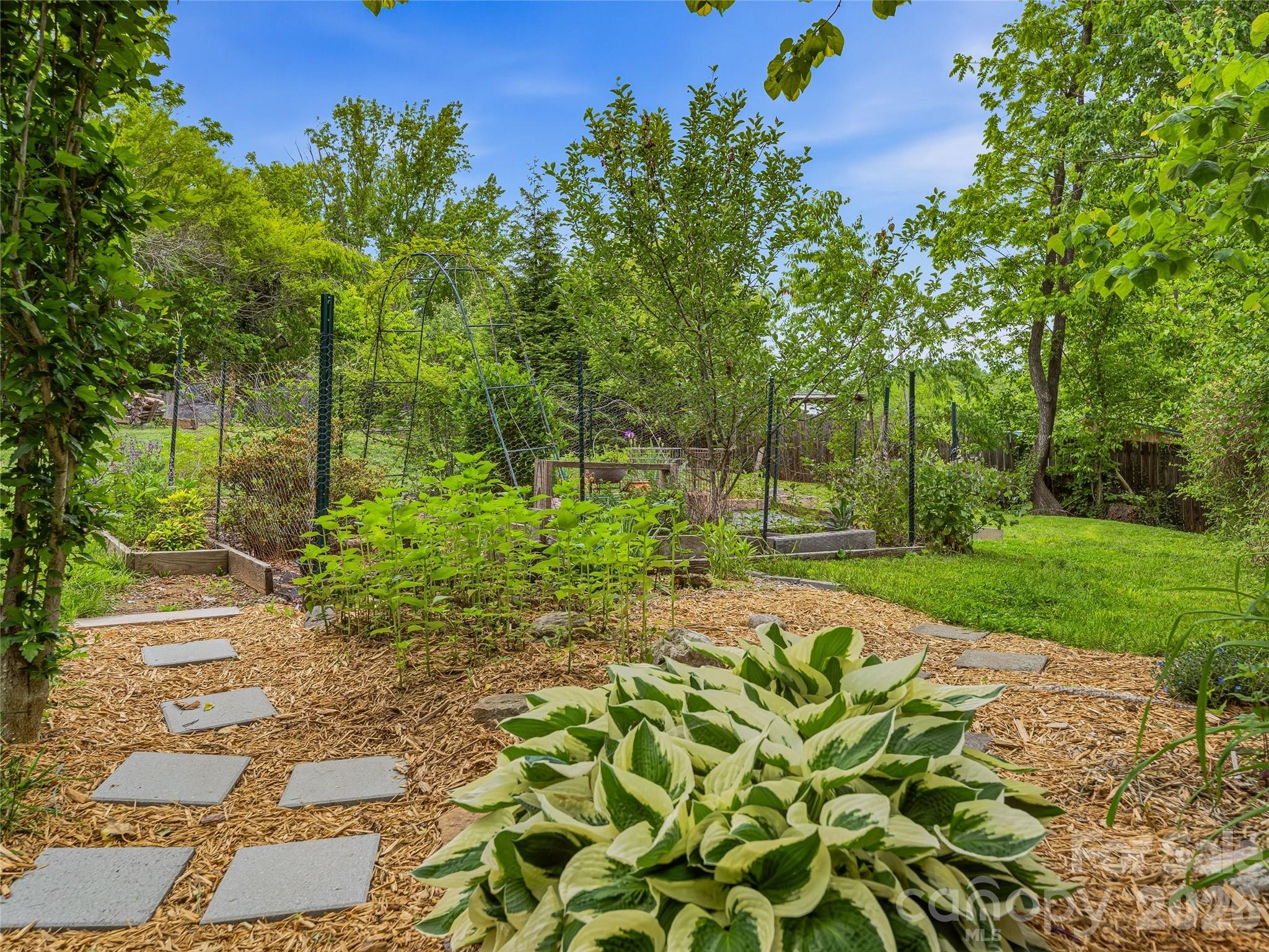 Pathway leading to garden and then to large yard - 506 Johnston School Road, Asheville