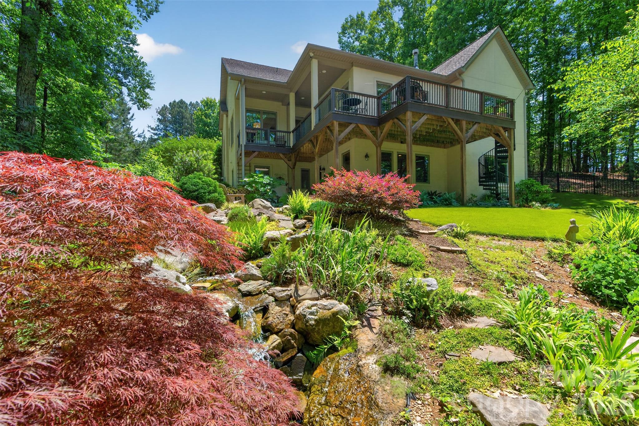 Backyard pond and waterfall - 5138 Watermead Lane, Belmont