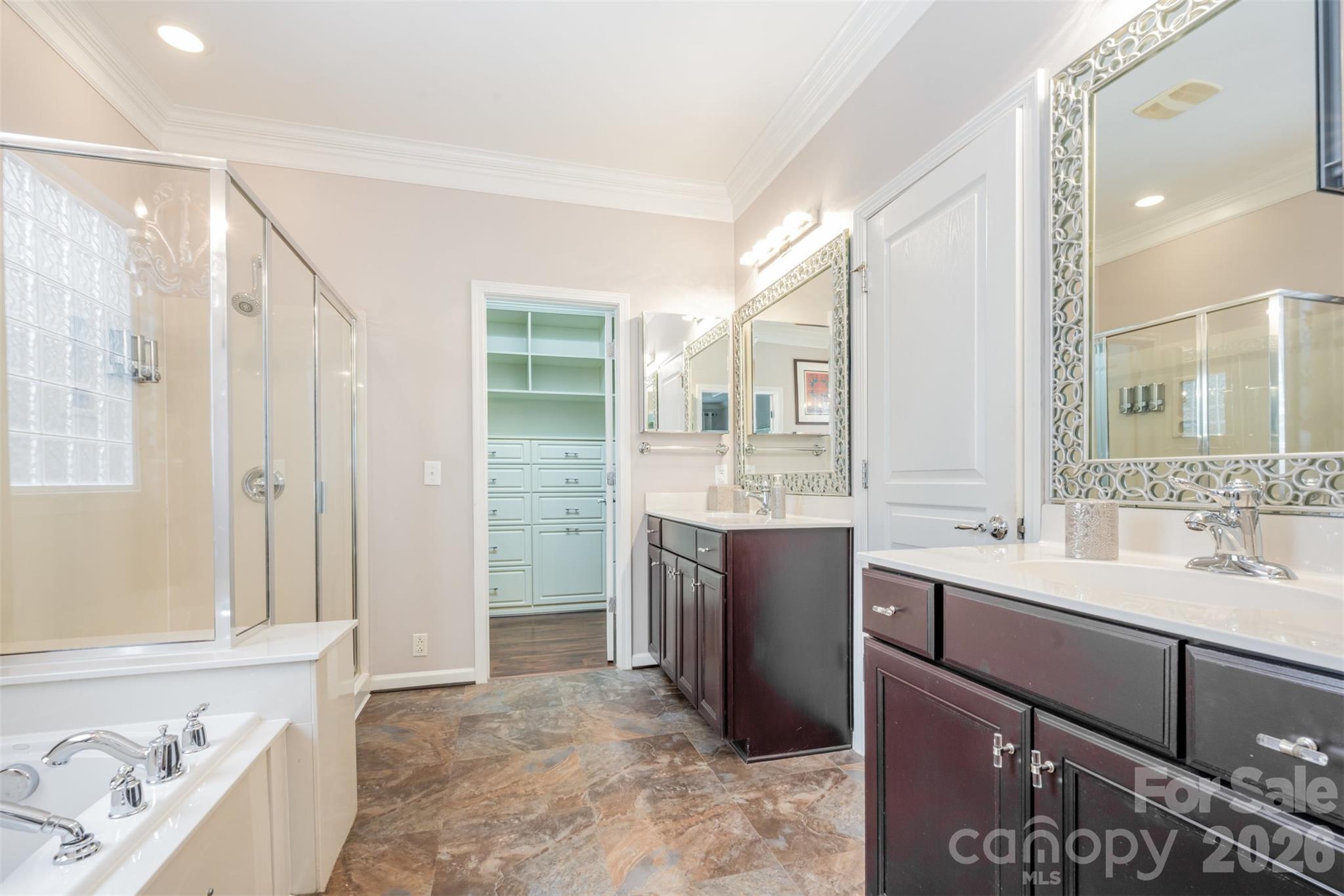 Primary bath with separate vanities - 43041 Mimosa Court, Fort Mill