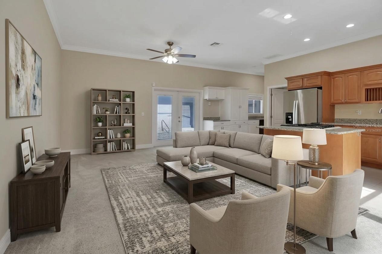Virtually Staged - Multi-gen Suite Living Room & Kitchen - 2590 ERENA DR, NEW SMYRNA BEACH