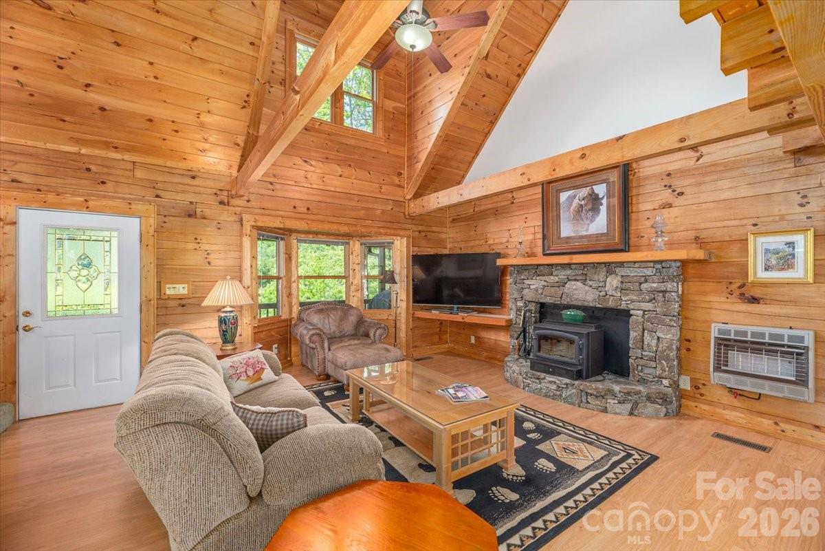 Stunning stone fireplace. - 235 Timucua Trail, Waynesville