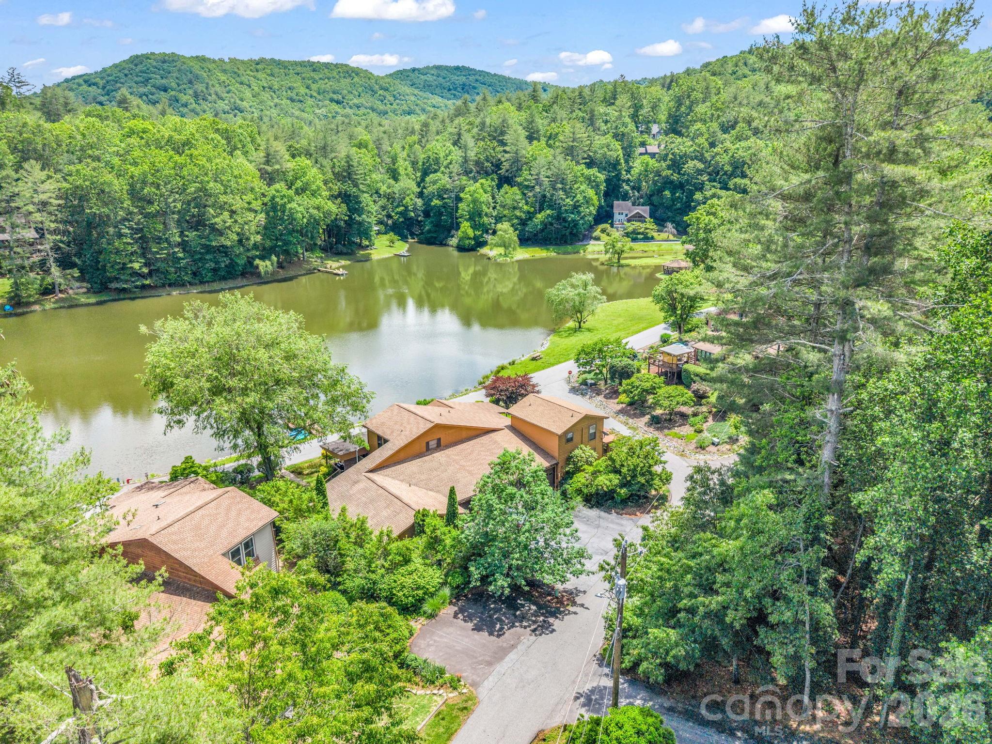 Aerial showing lake across from the townhome - 117 Willow Way, Hendersonville