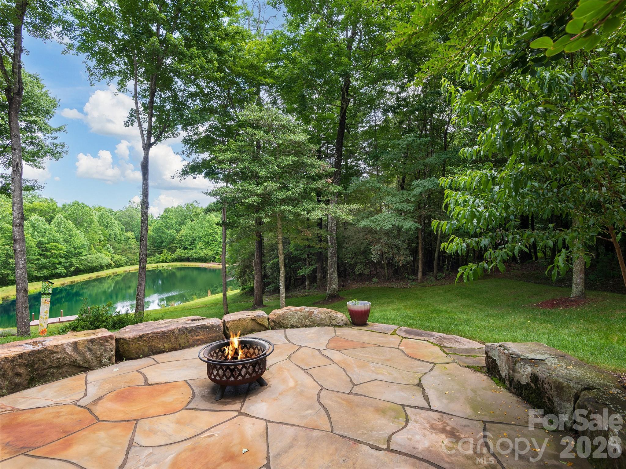 Fire pit with view of the pond - 48 Smokemont Drive, Arden