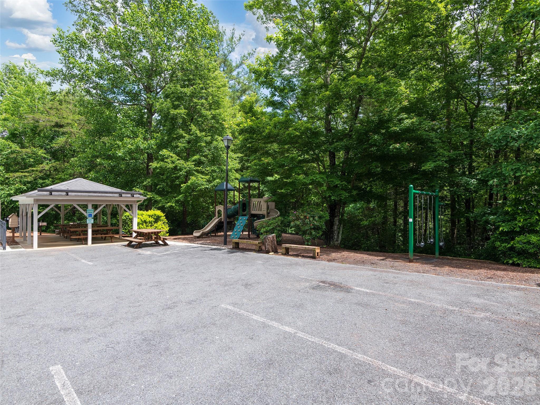 Playground & cabana from parking area - 48 Smokemont Drive, Arden