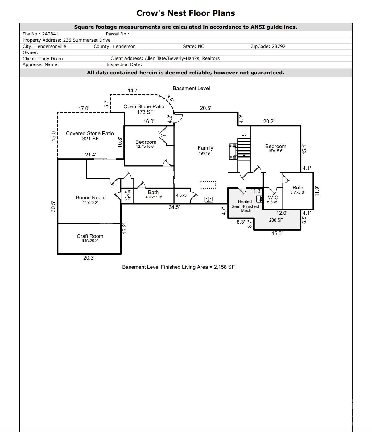 Lower Level Floor Plan - 236 Summerset Drive, Hendersonville