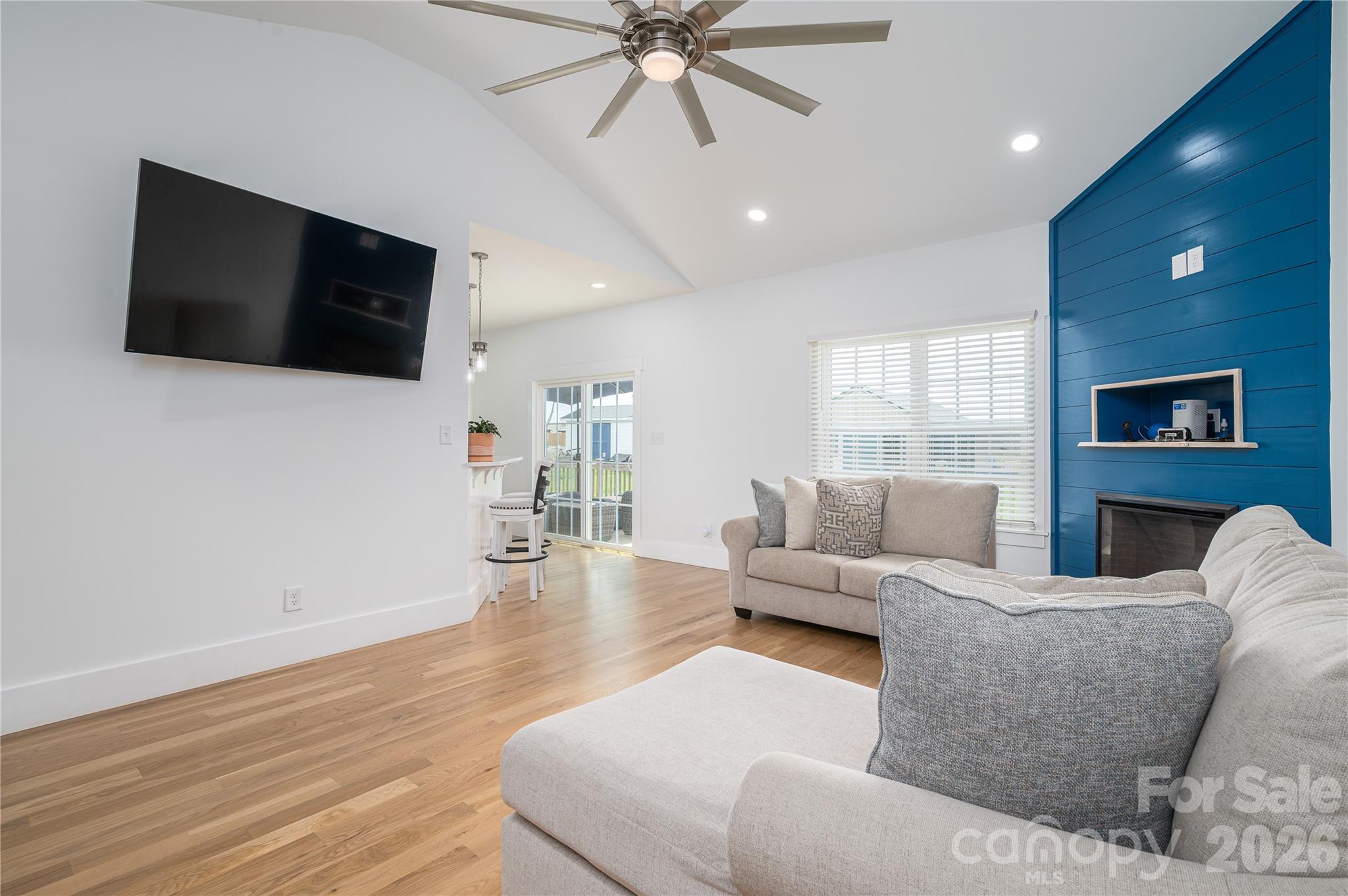 Large Living Room with Accent Shiplap wall and electric fireplace - 2725 Eagle Drive, Lincolnton
