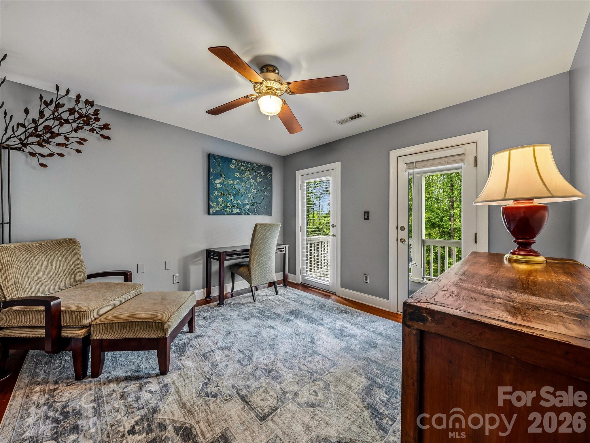 bedroom upper level opens to porch - 243 Poplar Lane, Pisgah Forest