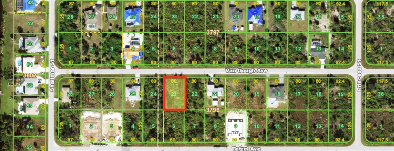 Overhead - Property highlighted in Red outline - PORT CHARLOTTE SEC 072, PORT CHARLOTTE