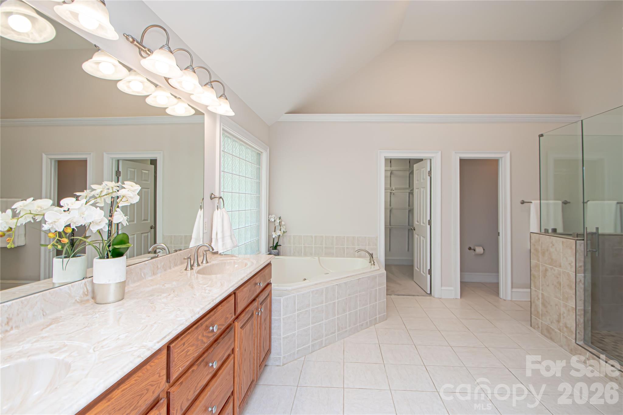 Large primary bathroom with jacuzzi tub and separate shower. - 1015 Estate Lane, Matthews