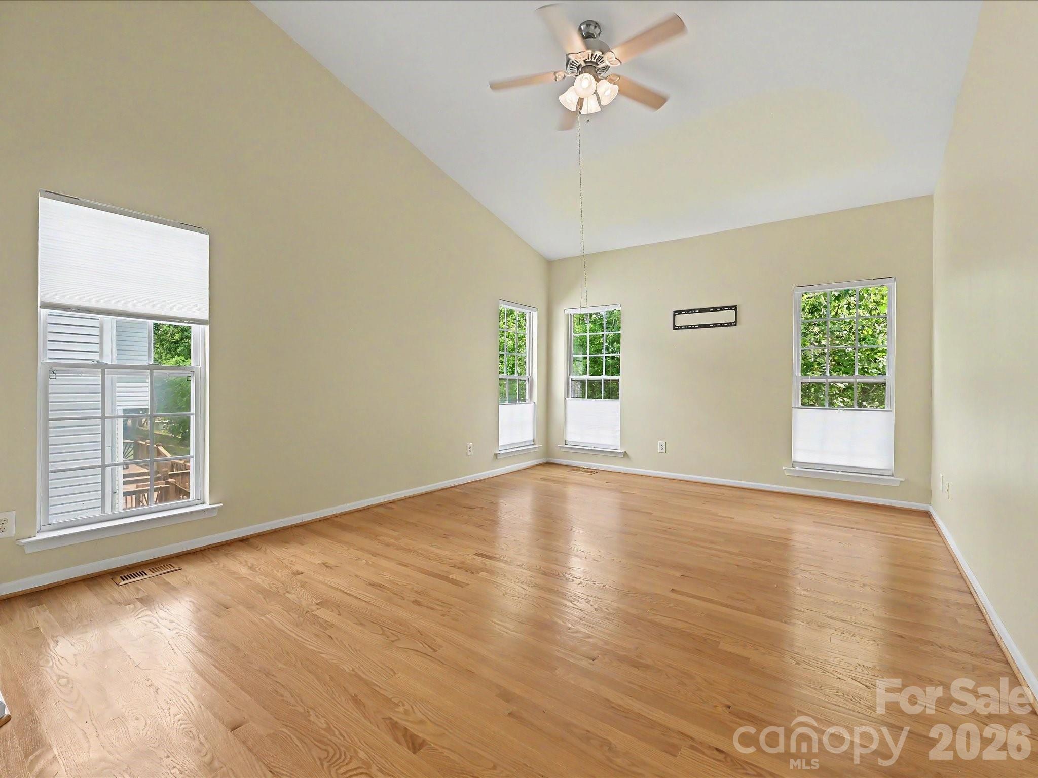 Master bedroom on main with hardwood floors and ceiling fan - 152 Lighthouse Road, Mount Holly