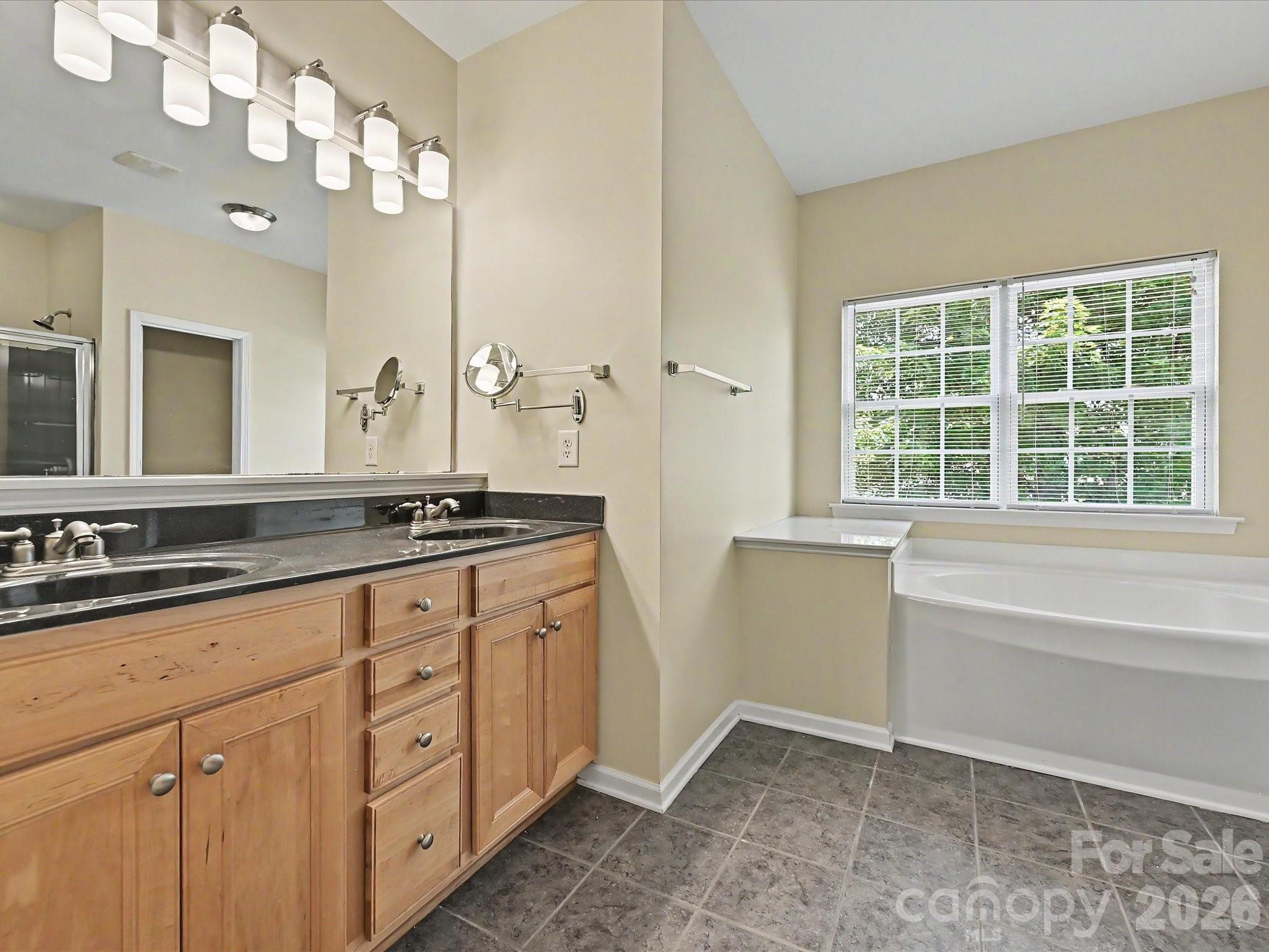 Master bathroom with dual vanity, new lighting - 152 Lighthouse Road, Mount Holly