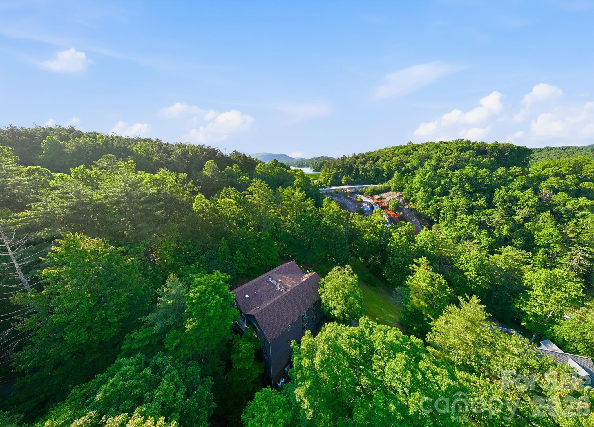 Aerial of Complex w/Falls View - 30 Lower Tanglewood Road E, Lake Toxaway