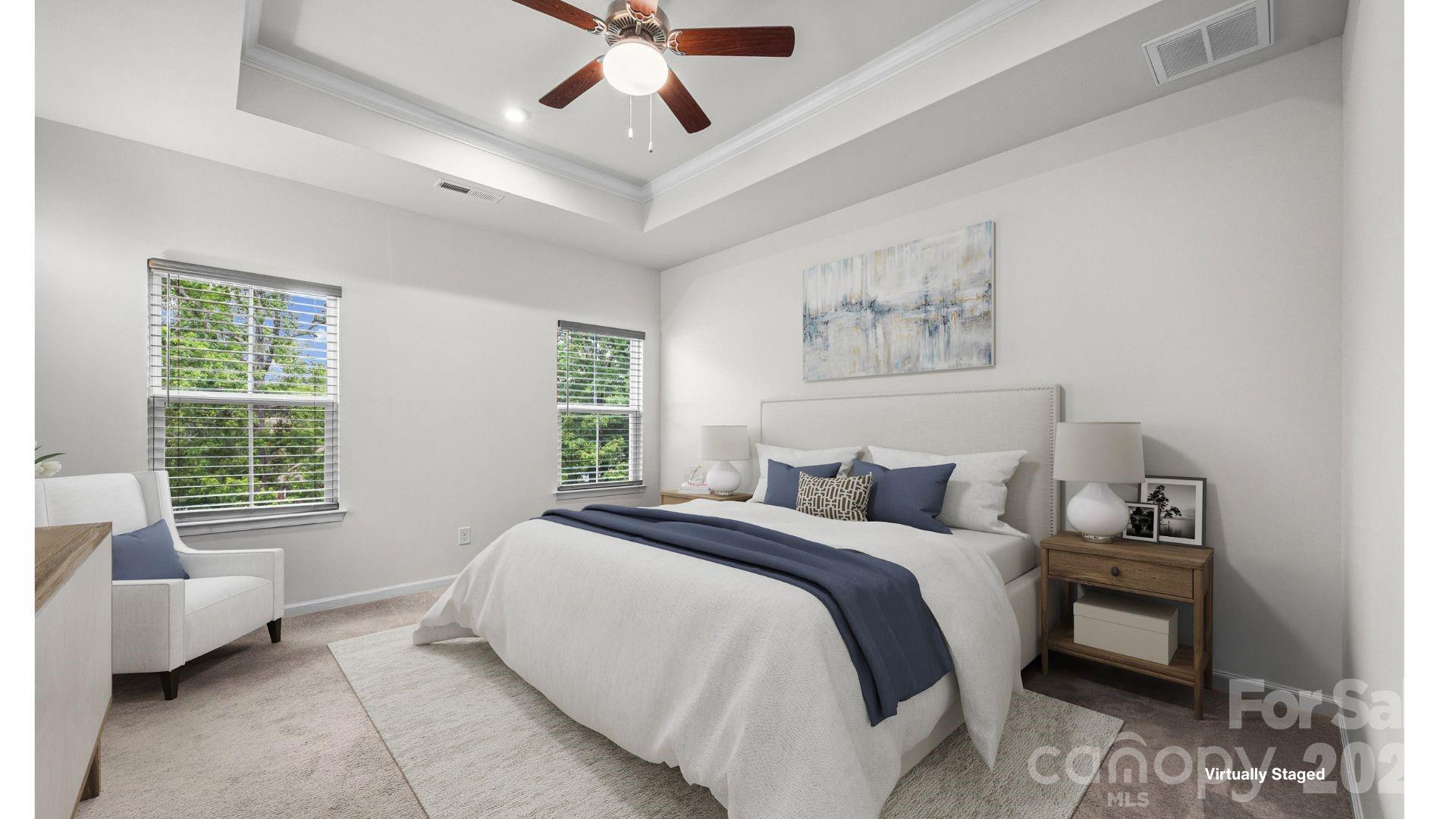 primary bedroom virtually staged - 2605 Grantham Place Drive, Fort Mill