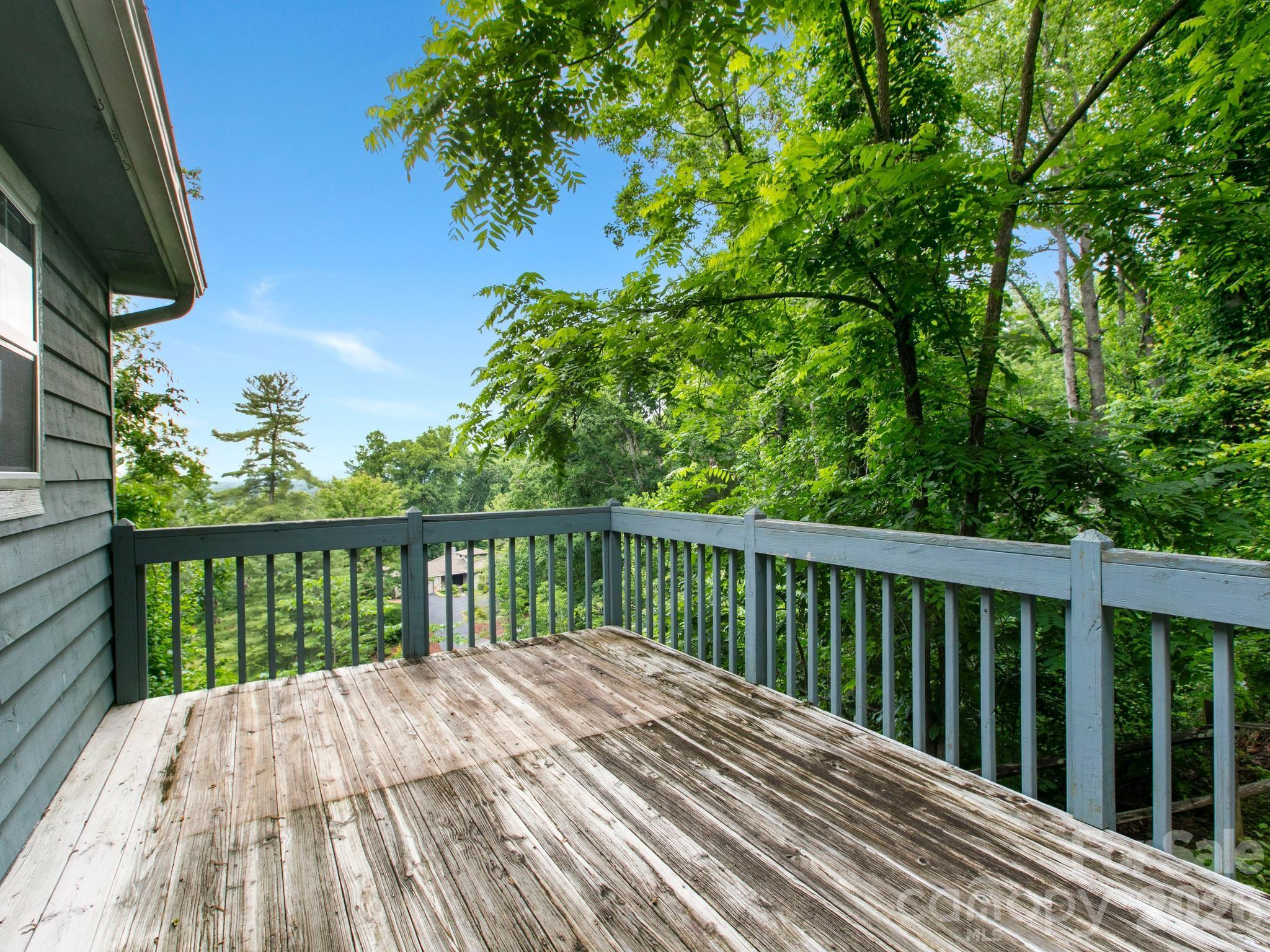Back deck with long range mountain views to the north - 44 Leisure Mountain Road, Asheville