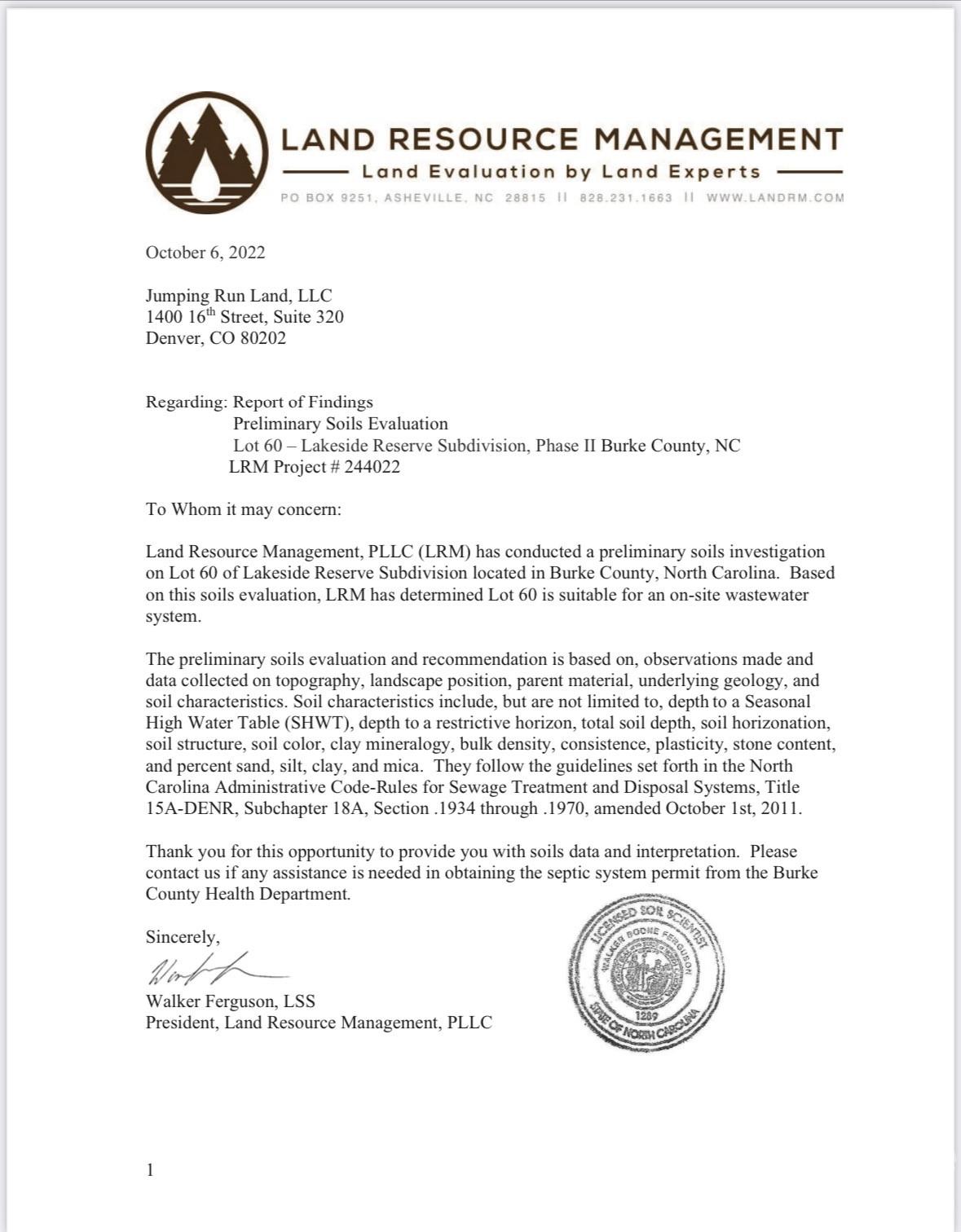 Soil testing results - 2134 Princeton Mountain Mountain, Connelly Springs