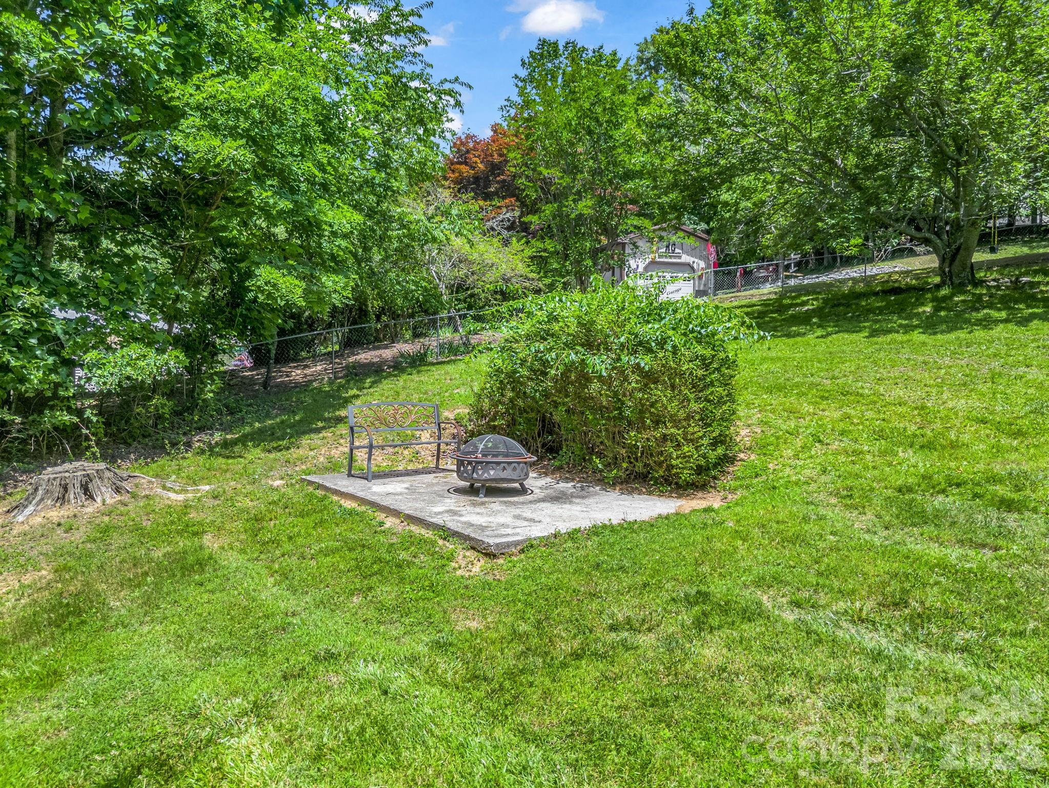 Back yard, with fire pit - 35 Chastain Hill Road, Mills River