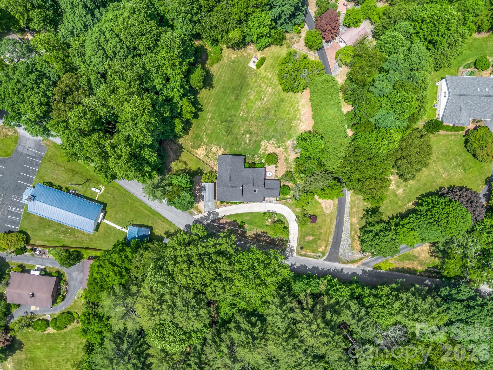 Overhead view of whole parcel, fenced back yard - 35 Chastain Hill Road, Mills River