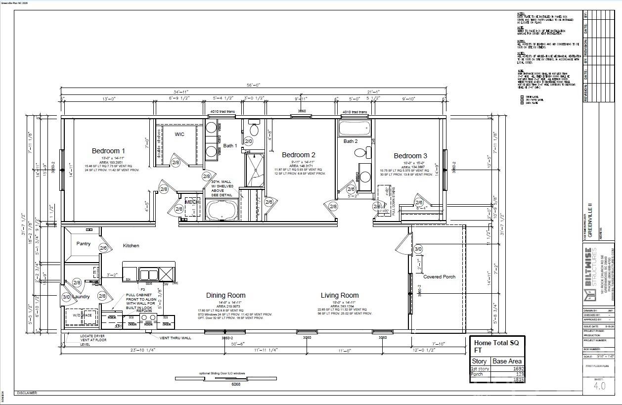3 bedroom 2 bathroom plan with open concept living areas - 315 Mingus Street, Canton