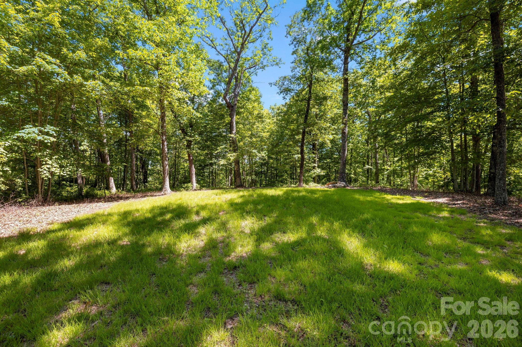 Level grassy clearing nestled among mature trees provides an inviting space for outdoor enjoyment or a future homesite. - 9999 Rocky Mountain Road, Lake Toxaway