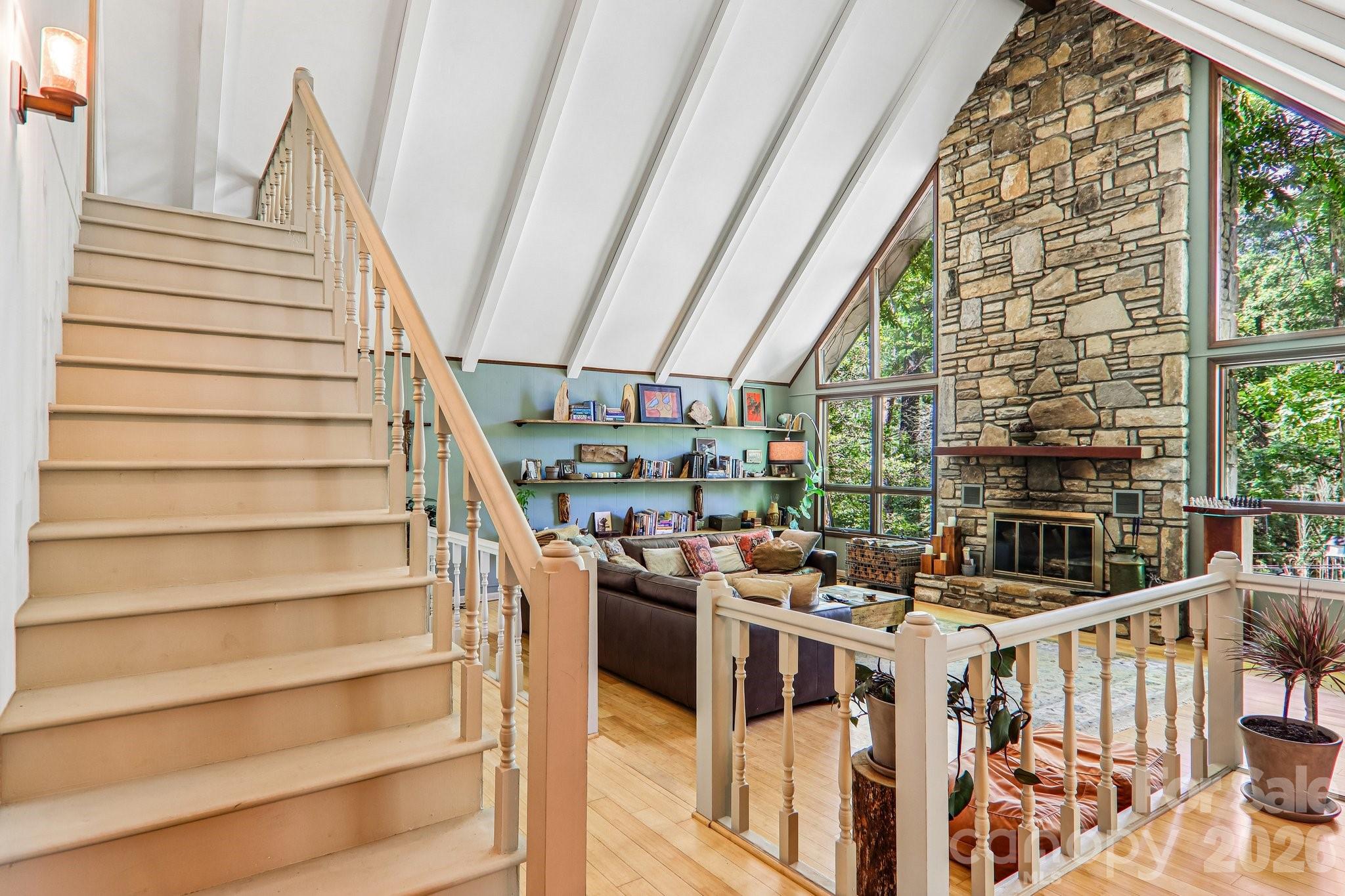 Stairs leading up to upstairs bedroom - 2291 Little River Road, Hendersonville