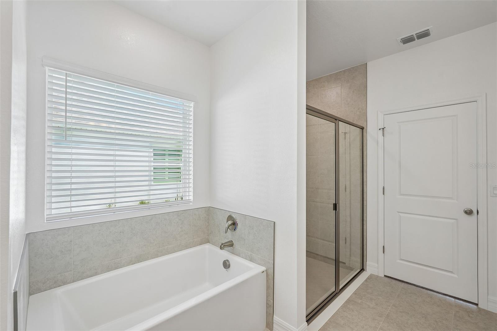 Primary Bath Granite Countertops, Tile Shower, Separate Tub, Dual Vanities - 25503 CALUSA DR, PUNTA GORDA