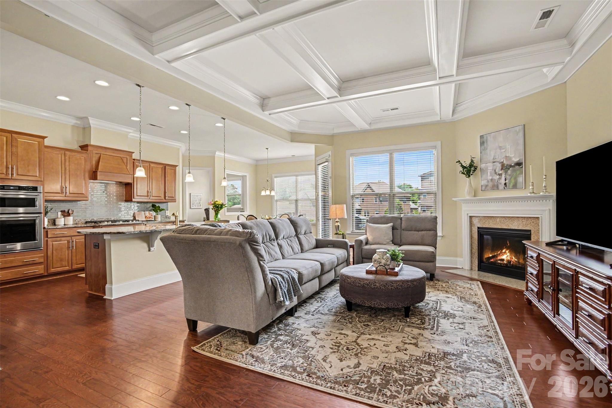 Family room with coffered ceiling! - 3605 Jumprock Road, Indian Land