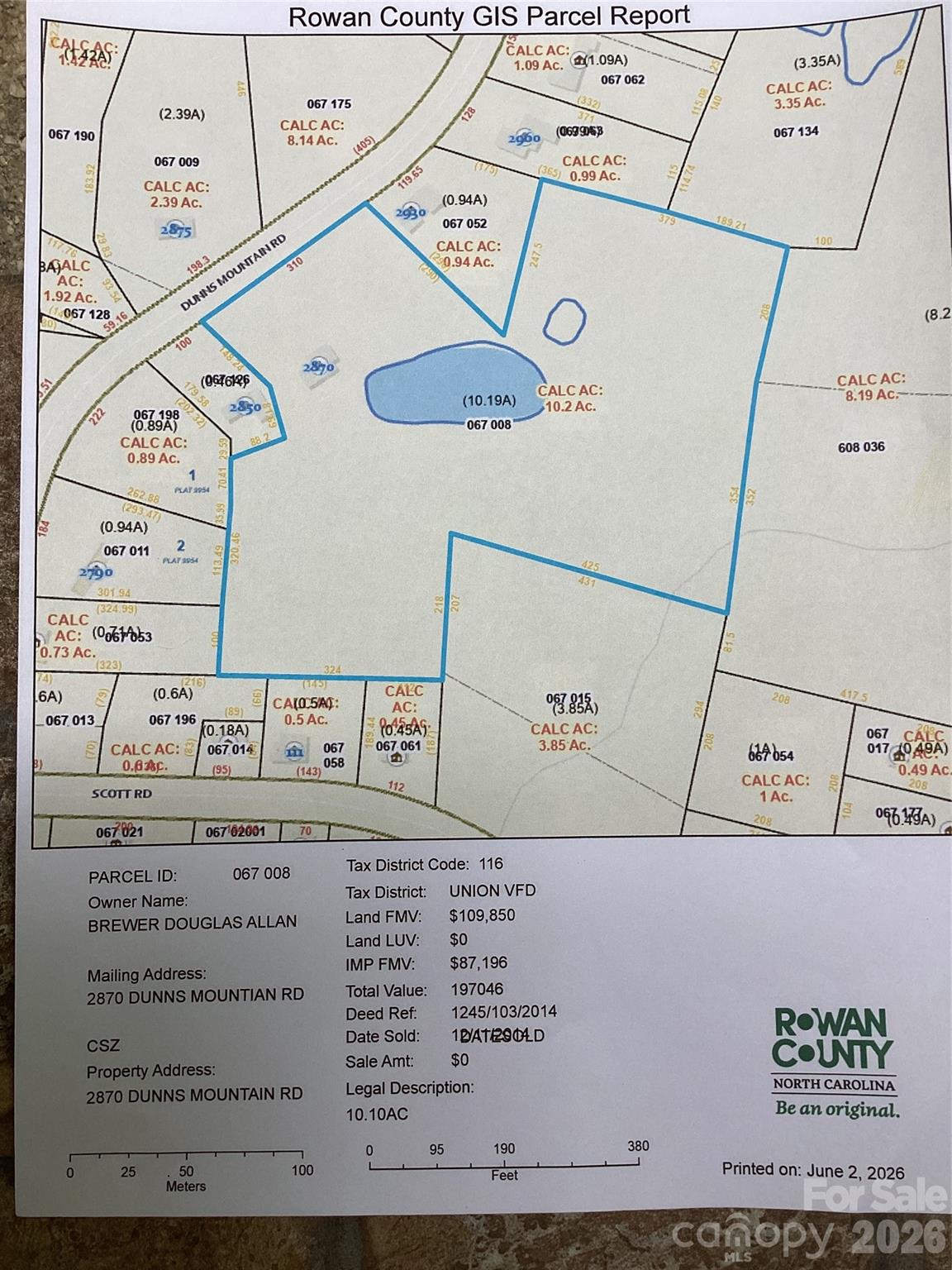 Map of property - 2870 Dunns Mountain Road, Salisbury