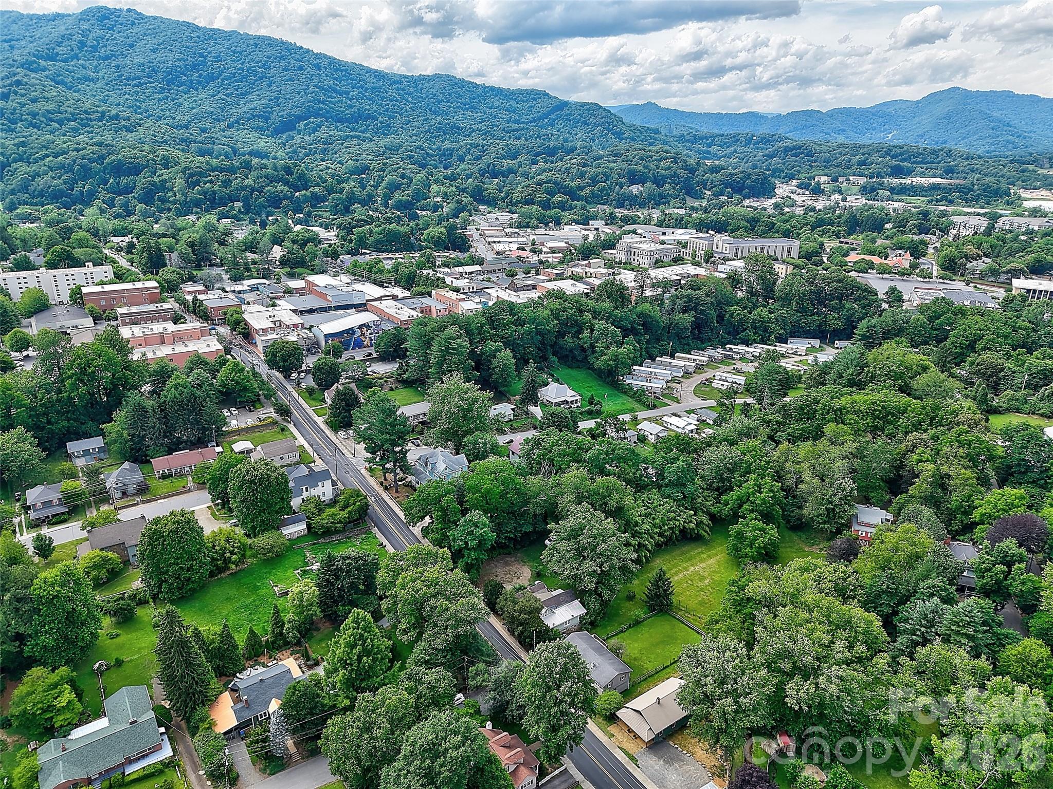 Drone image showing downtown, main street Waynesville - 169 East Street, Waynesville