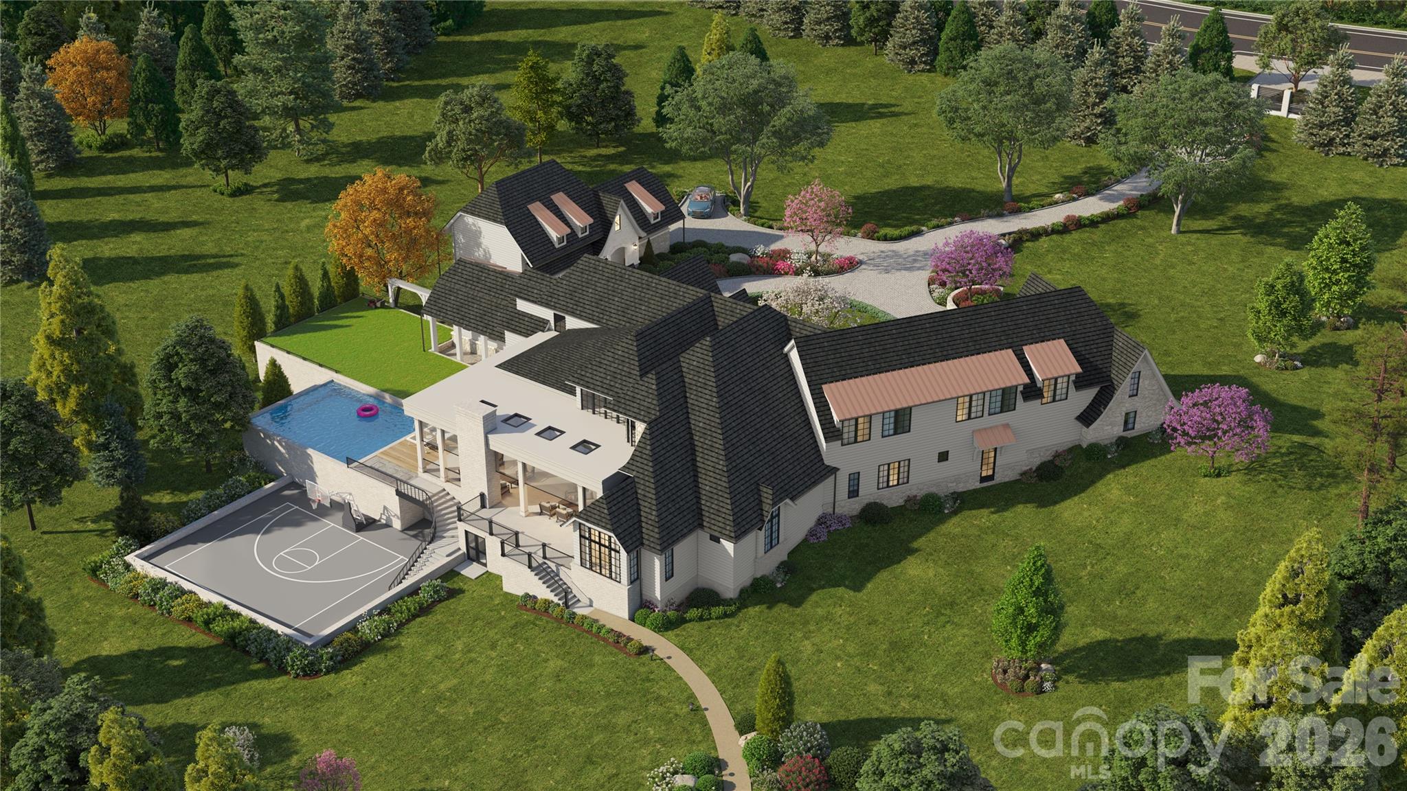 Option 1 Aerial Rear Render - 8810 Bartlett Road, Mint Hill