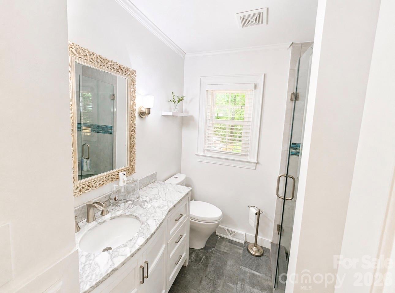 Main level bathroom with custom tile shower - 469 Augusta Drive, Statesville