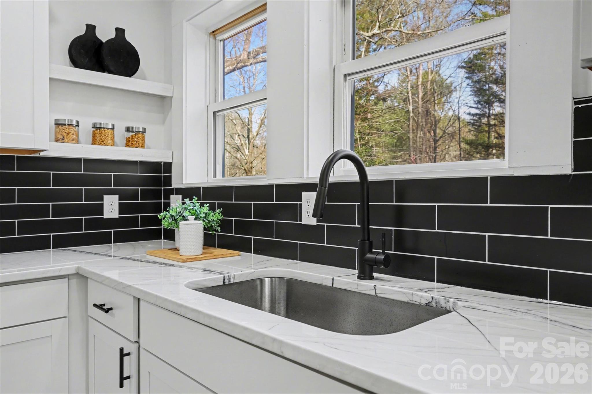 New cabinets, quartize counters, tile backsplash, stainless steel sink - 622 Neelys Creek Road, Rock Hill