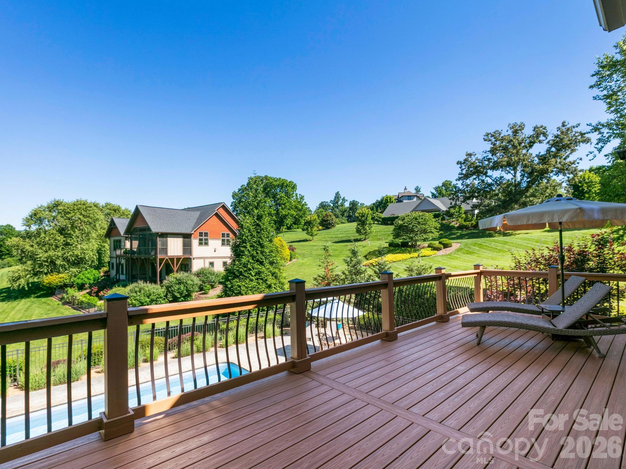 Back deck overlooking the pool - 32 Lake Vista Drive, Fletcher