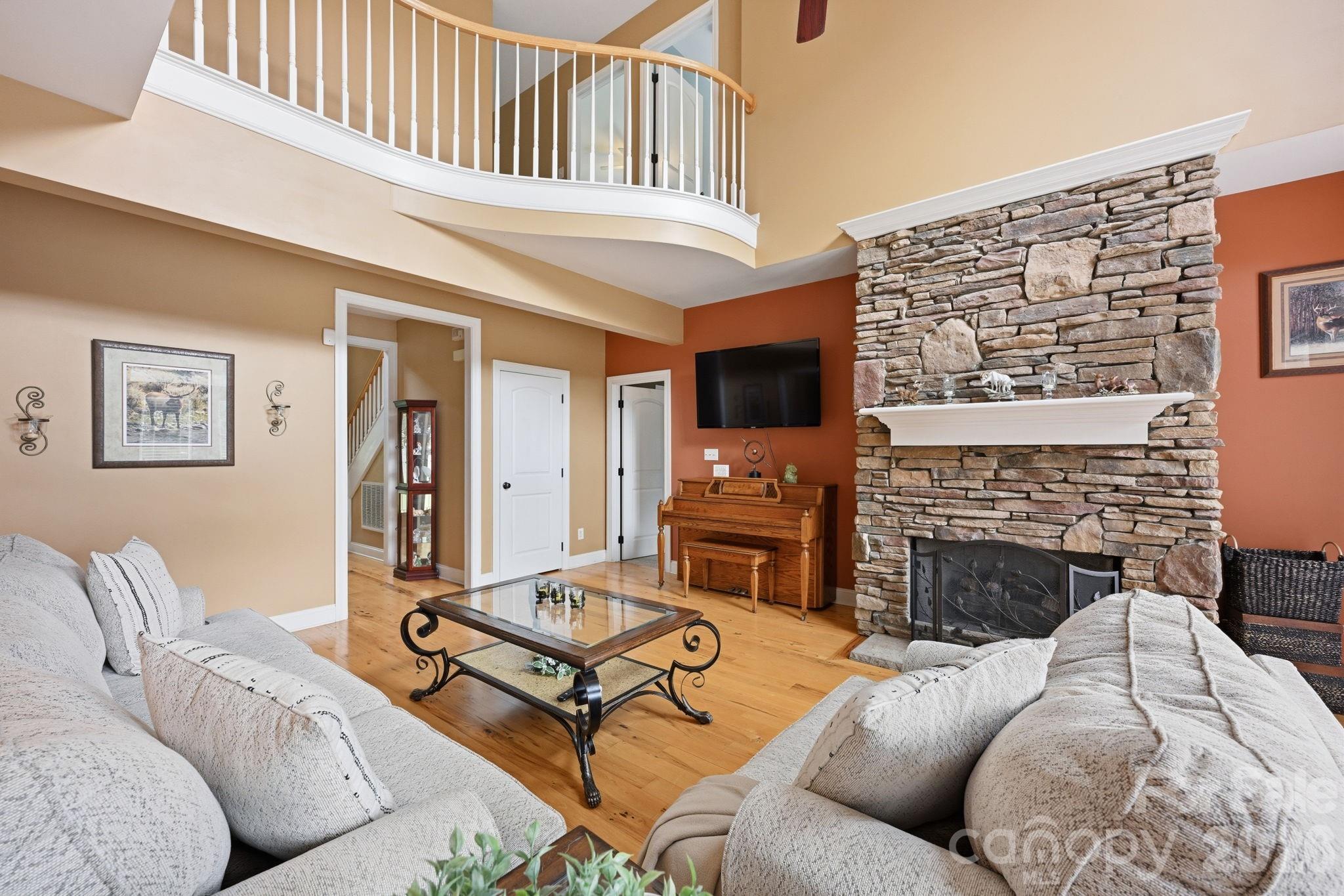 Stacked-Stone Gas Log Fireplace - 132 Monarch Lane, Mooresville