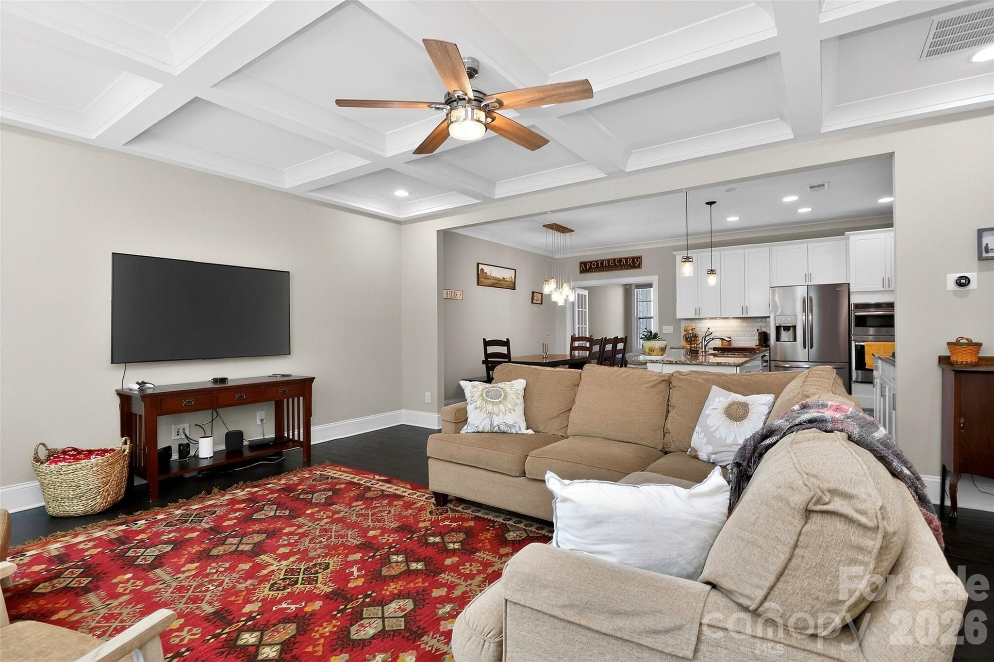 Coffered Ceilings in Family Room - 115 Mint Avenue, Mooresville
