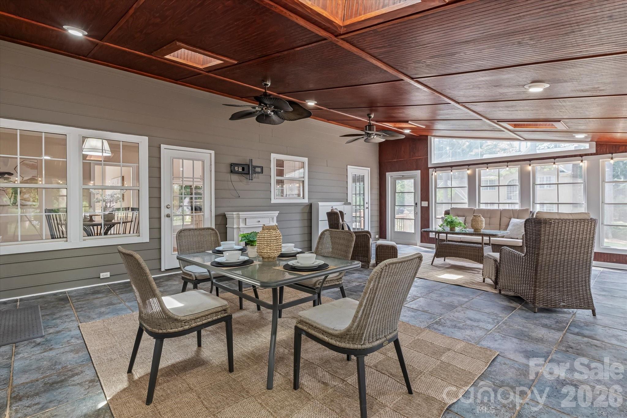 Sunroom has skylights for extra light - 122 Lake Pine Road, Mooresville