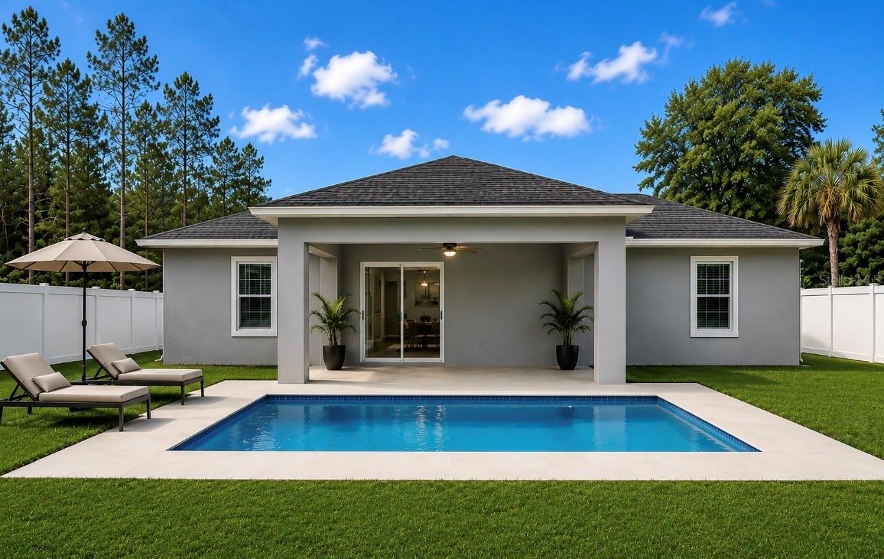 Back Elevation-Virtually Enhanced-Pool Included-Home to Be Built - 18 FLAMINGO DR, PALM COAST