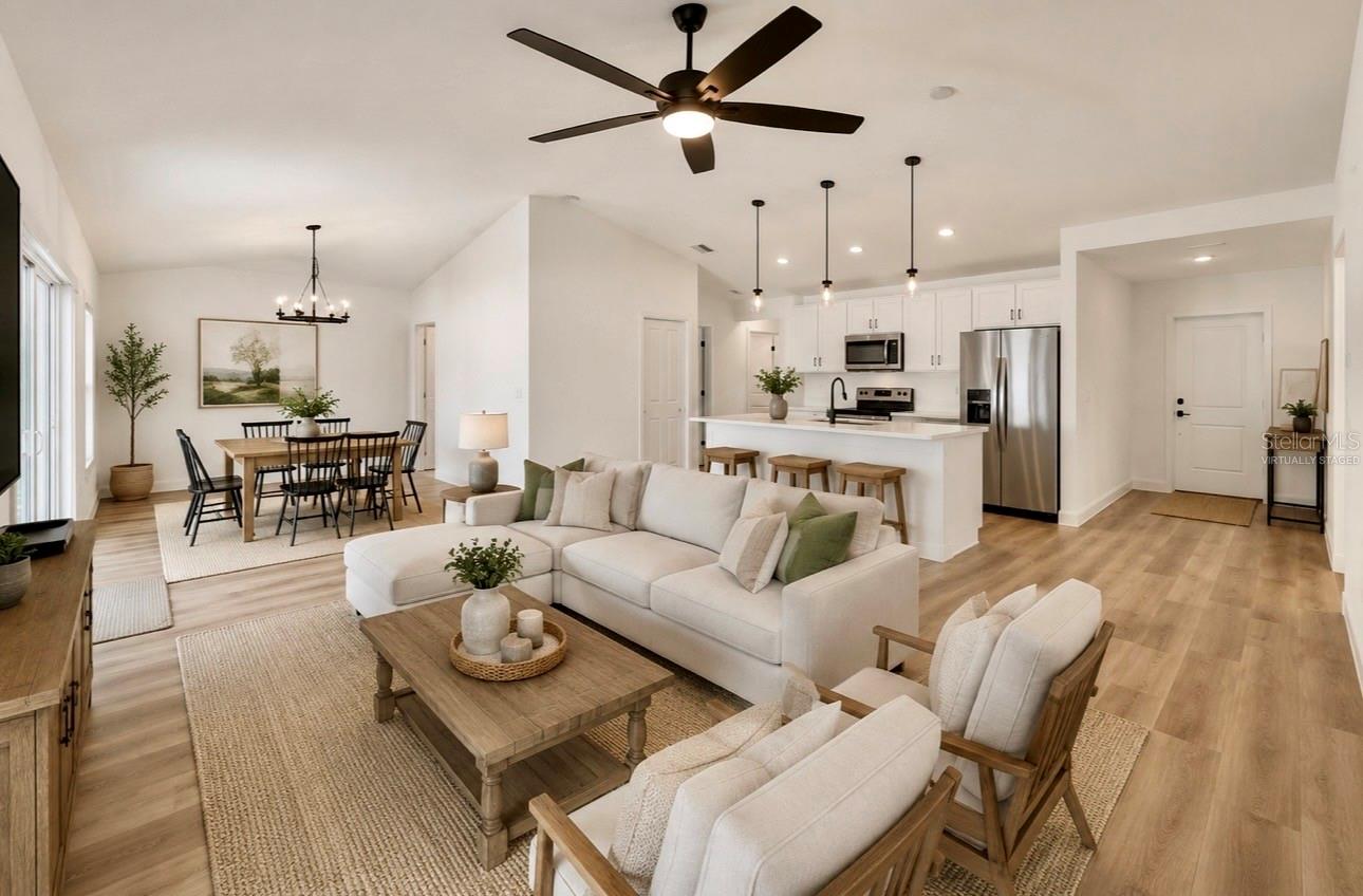 Virtually Staged-Kitchen-Living Room-Dining room - 18 FLAMINGO DR, PALM COAST