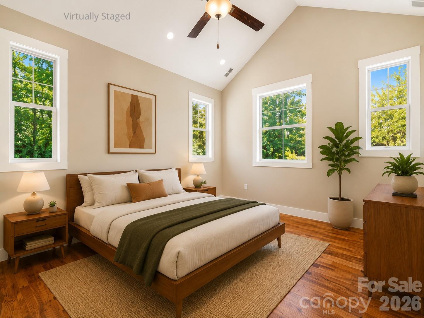 Virtually staged primary bedroom. - 25 Shady Park Lane, Asheville