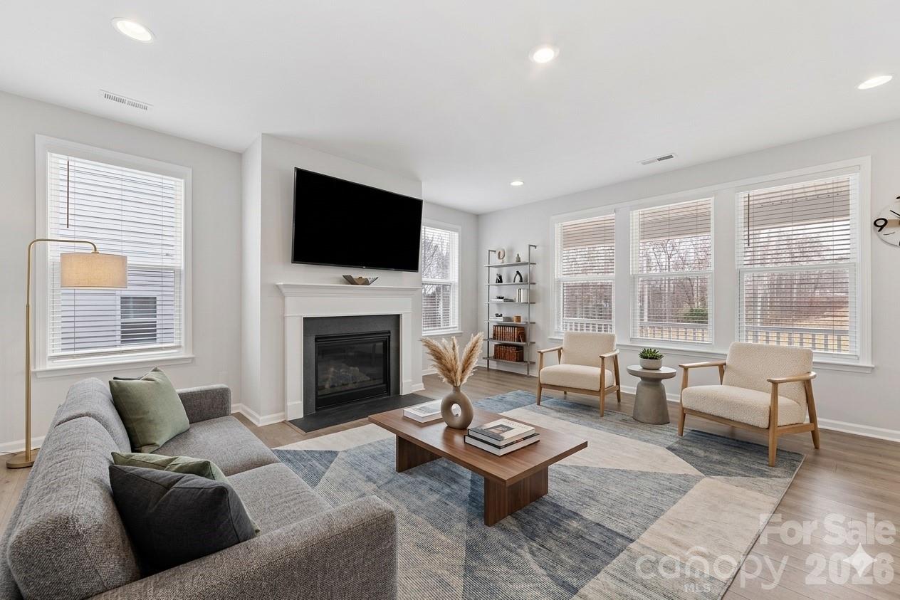 virtually staged family room - 346 W Waterlynn Road, Mooresville
