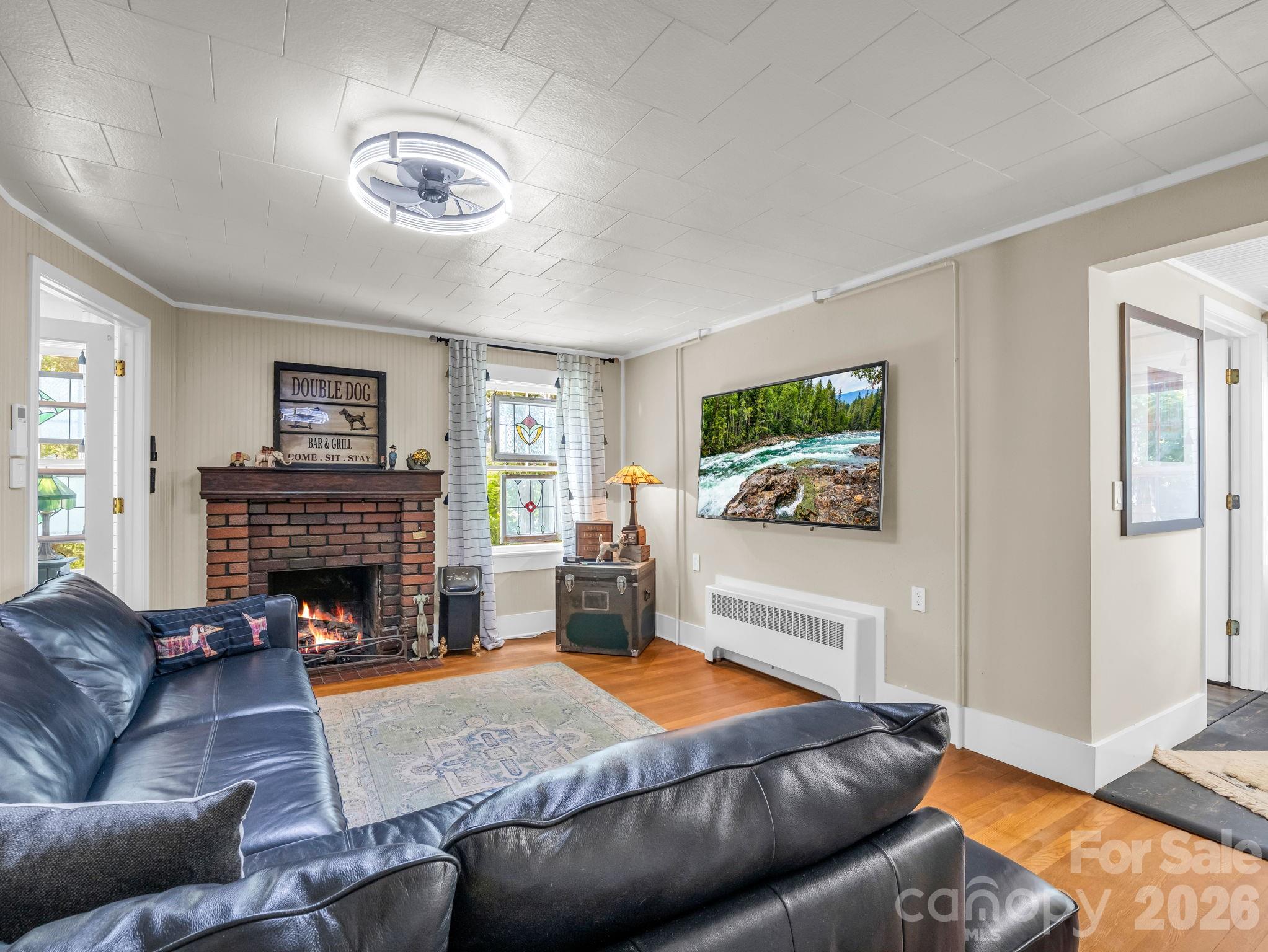 Living Room with Fireplace - 23 Sunset Drive, Black Mountain