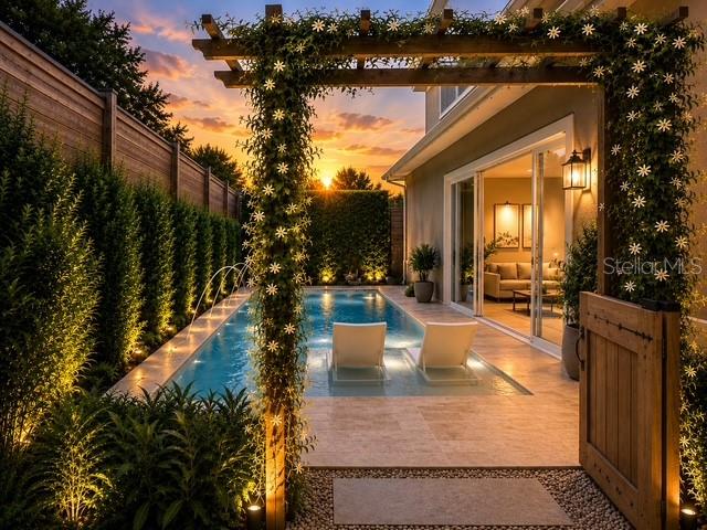 AI generated to portray potential development of pool with privacy fencing. - 201 S COOPER ST, NEW SMYRNA BEACH