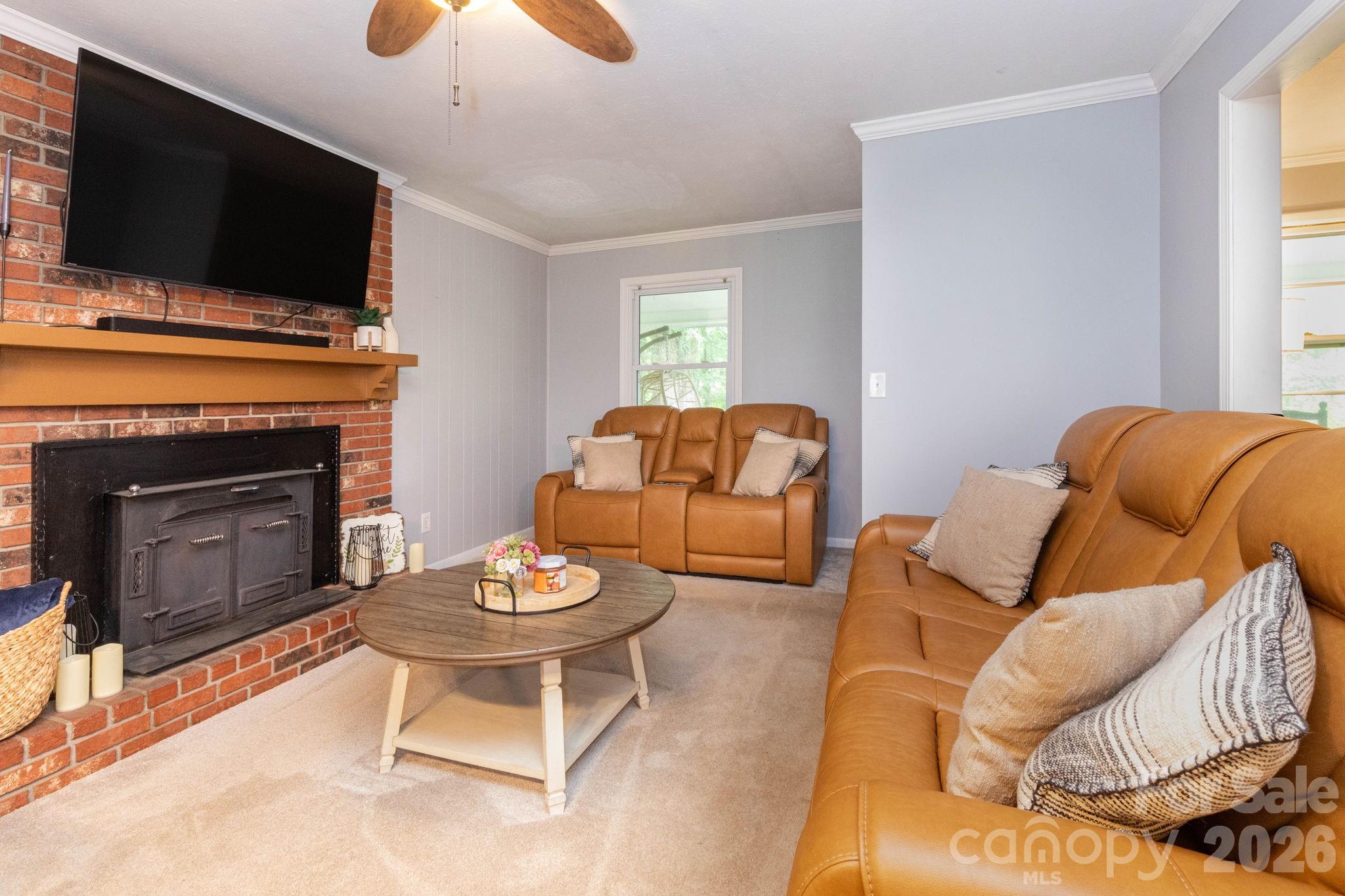 Family Room with Fireplace - 936 Toxaway Drive, Hendersonville