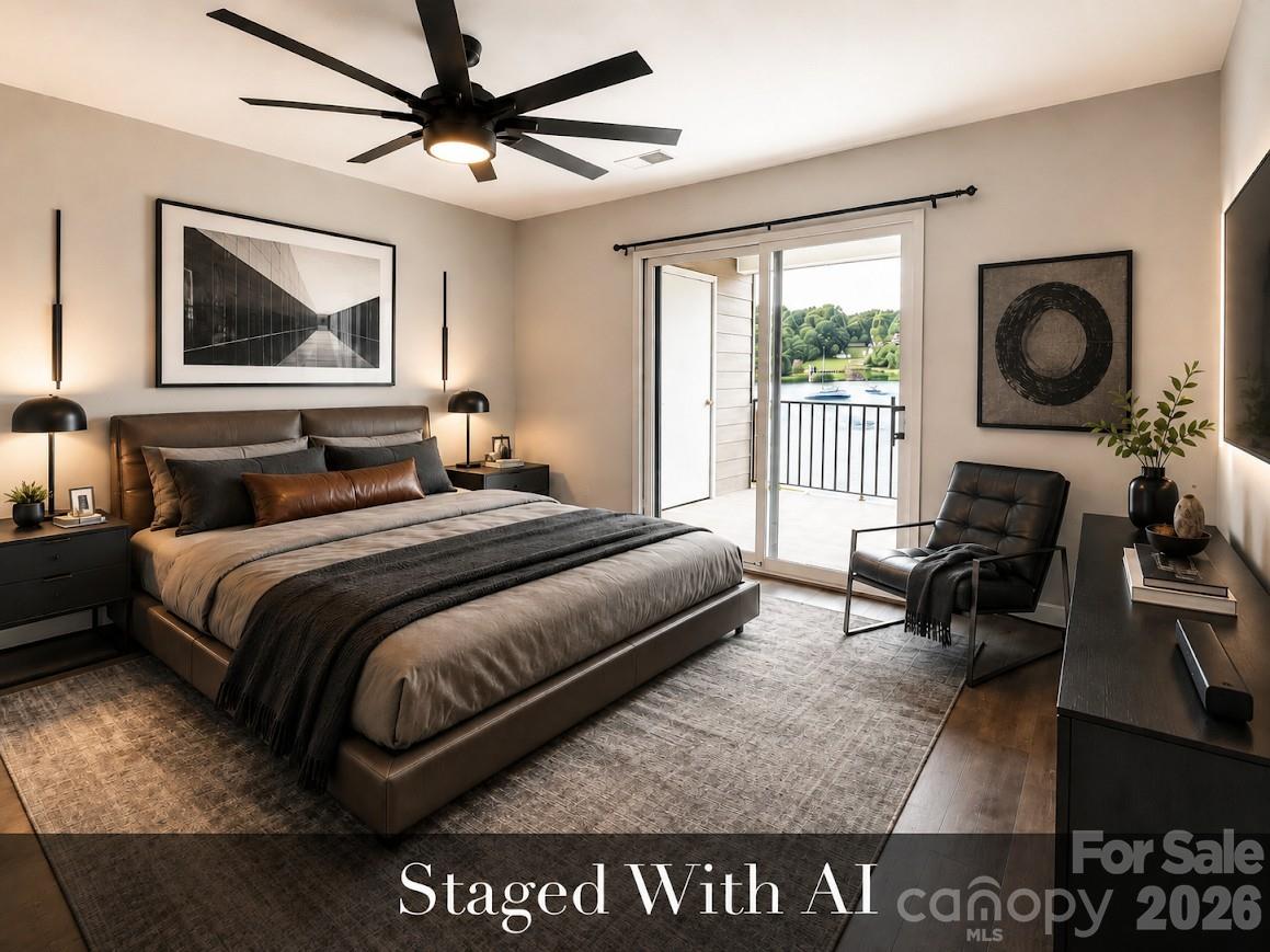 Primary bedroom imagined with AI staging. - 100 Northshore Court, Cherryville