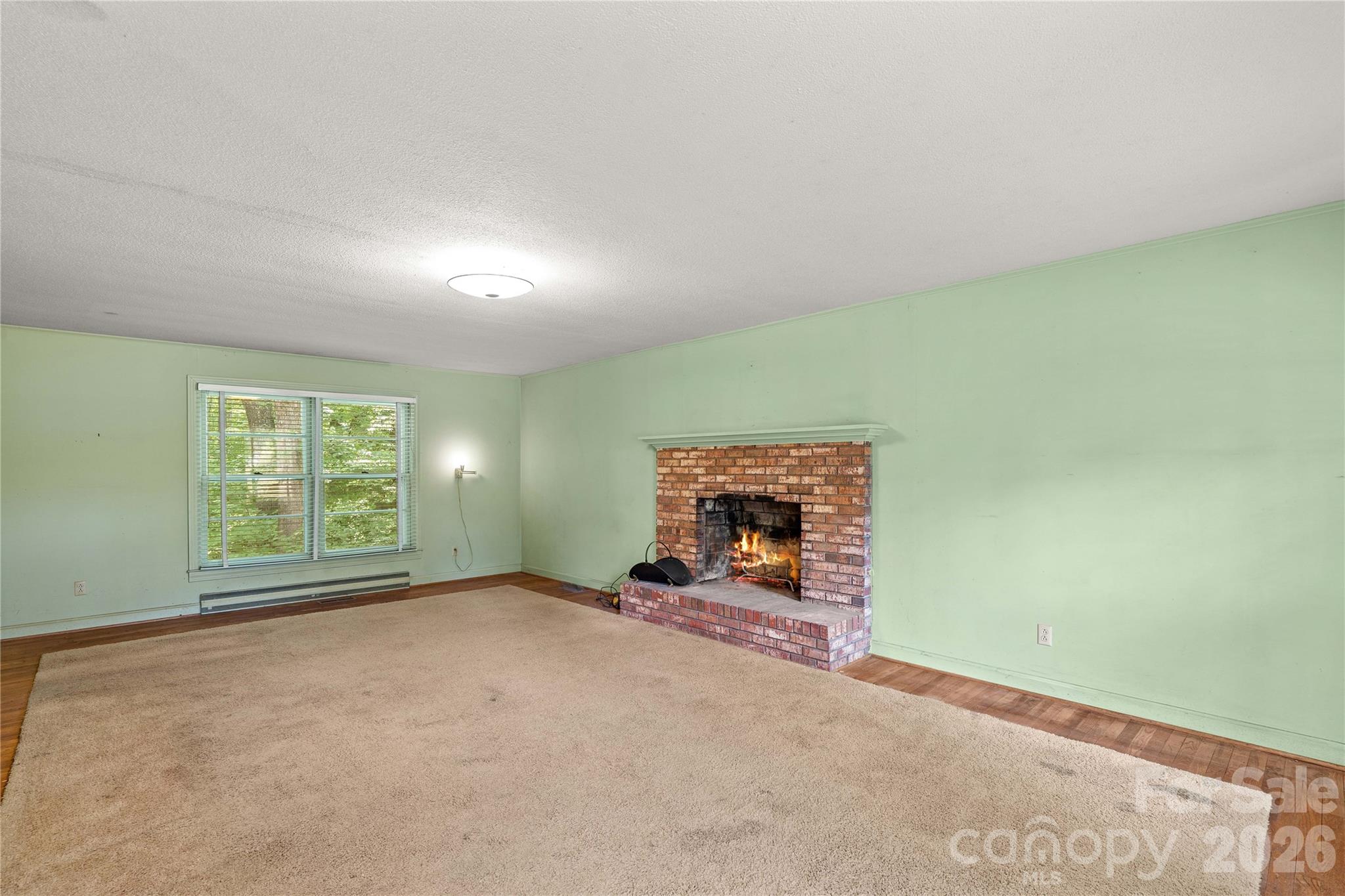 Spacious Living Room with wood burning fireplace! - 155 Duck Creek Road, Troutman