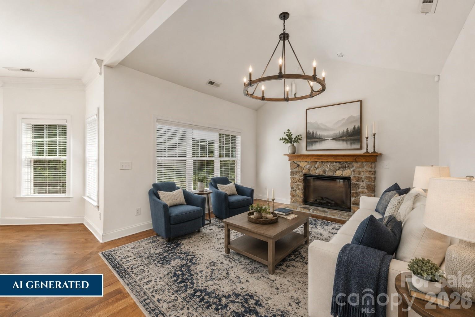 AI Generated Gathering Room - Lighting and Furnishings. - 4709 Rockwood Drive, Waxhaw